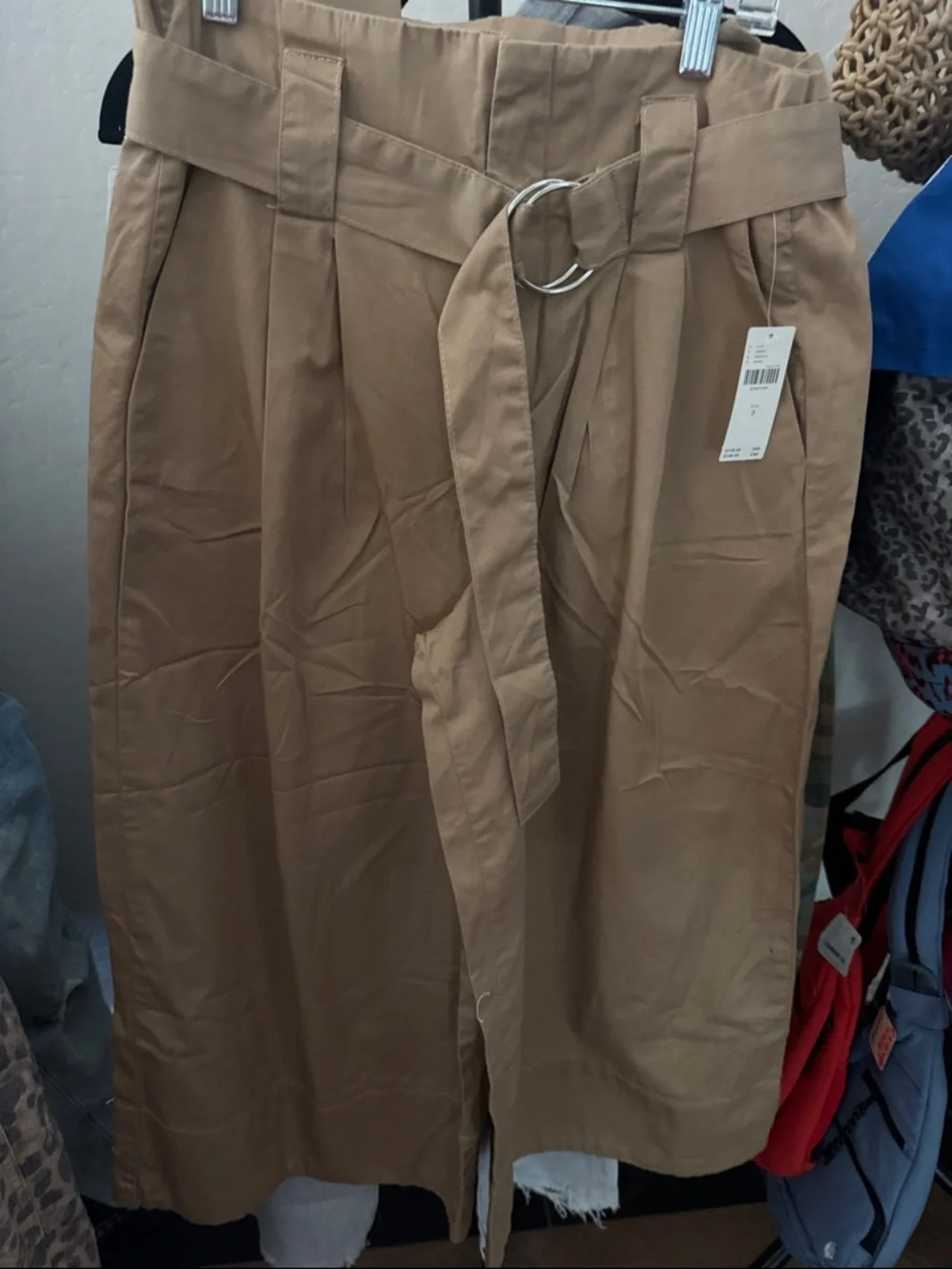NWT Anthropologie Maeve High-Rise Belted Culottes Wide Leg Pants Khaki - Picture 7 of 8